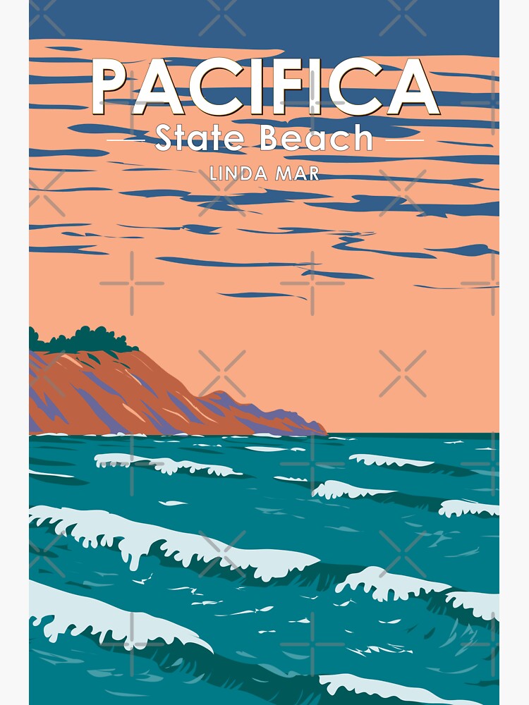 Pacifica State Beach California Travel Art Vintage Sticker for Sale by  KrisSidDesigns