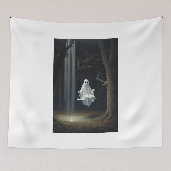 Item preview, Gothic ghost on a swing in a misty dark forest - Halloween Samhain designed and sold by Fern-and-Fyre.