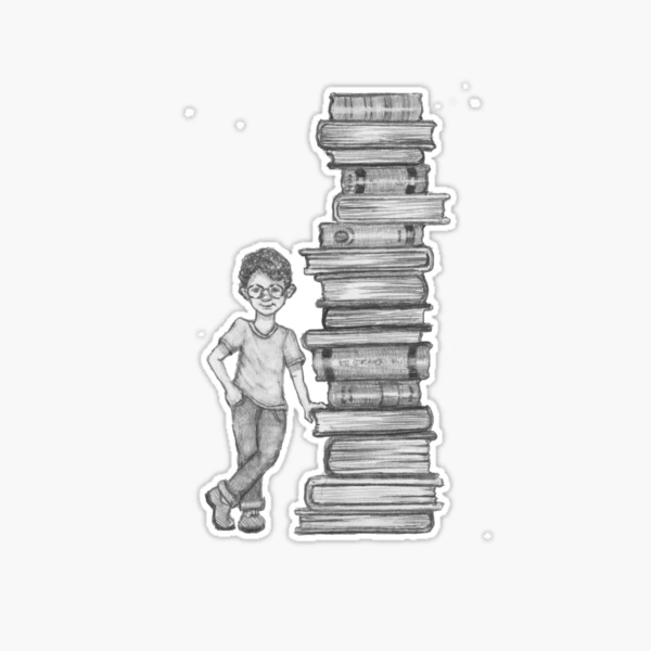 Cute Little Girl Standing on Stack of Books Pencil Drawing Art Board Print  for Sale by Joyce Geleynse