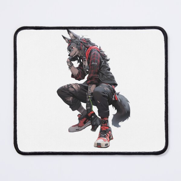 Item preview, A punk rock furry Werewolf anthropomorphic hybrid wolf creature manga anime whimsical designed and sold by Baba Yaga's Cards.