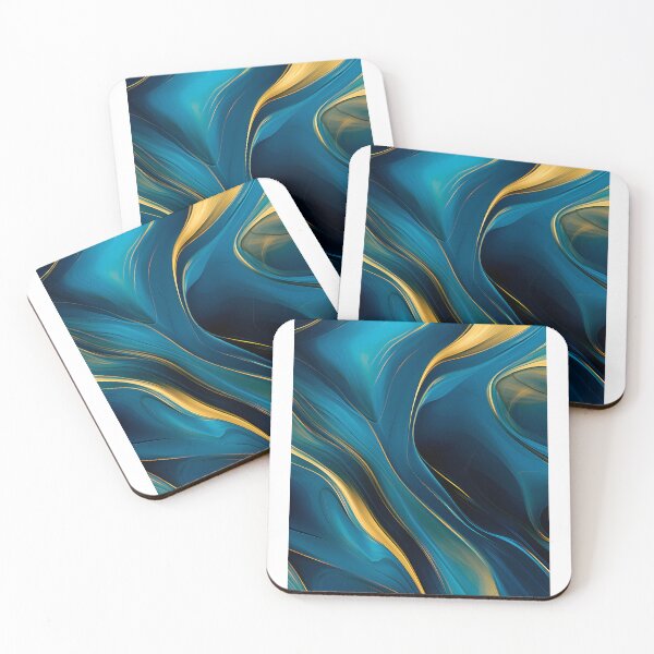 Aperçu de l'œuvre Tableau abstrait, vague bleu et doré, art contemporain créée et vendue par travelposter-ai.