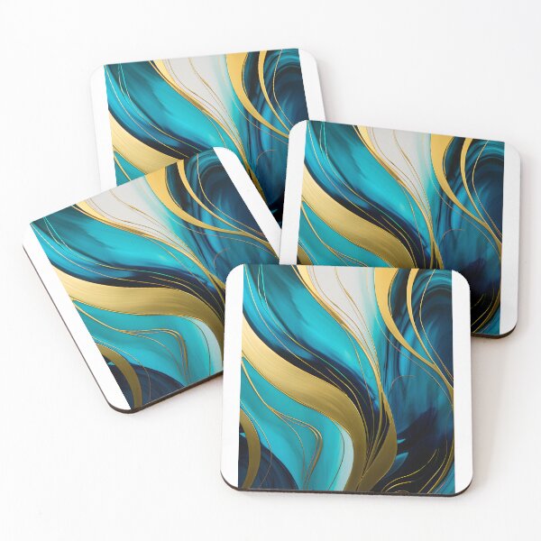 Aperçu de l'œuvre Tableau abstrait, vague bleu et doré, art contemporain créée et vendue par travelposter-ai.