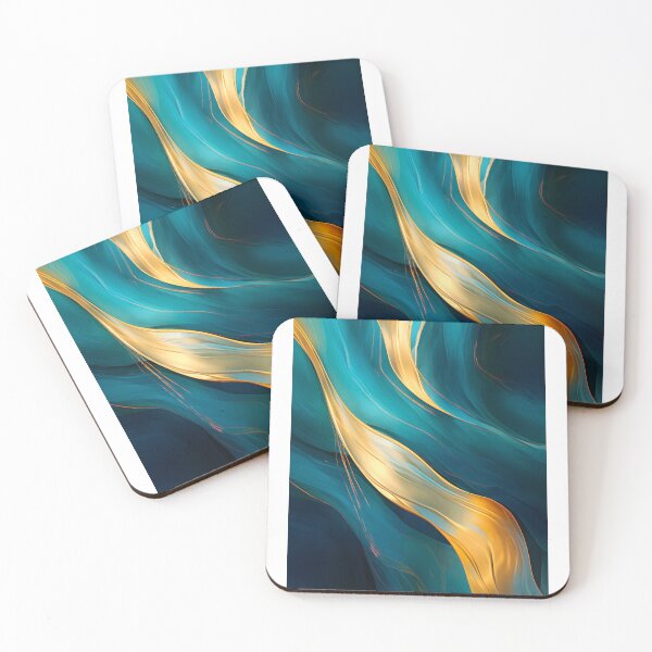 Aperçu de l'œuvre Tableau abstrait, vague bleu et doré, art contemporain créée et vendue par travelposter-ai.