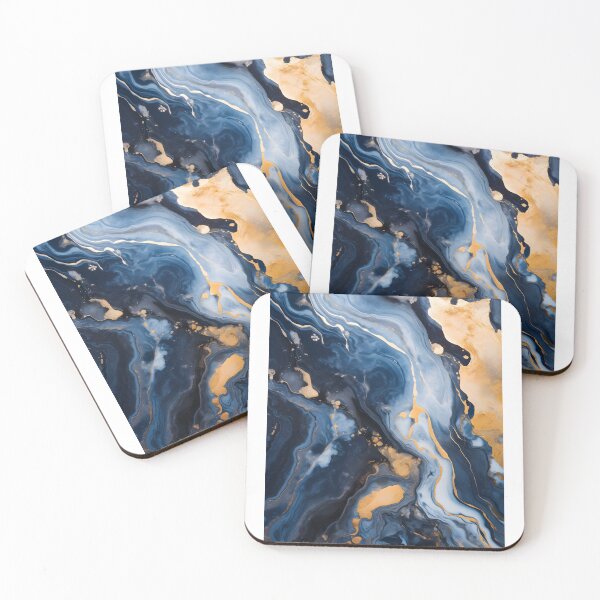 Aperçu de l'œuvre Tableau abstrait, vague bleu et doré, art contemporain créée et vendue par travelposter-ai.