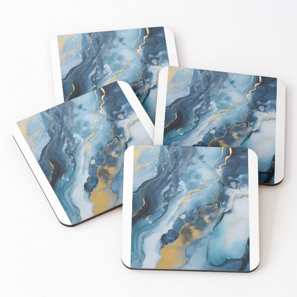 Aperçu de l'œuvre Tableau abstrait, vague bleu et doré, art contemporain créée et vendue par travelposter-ai.
