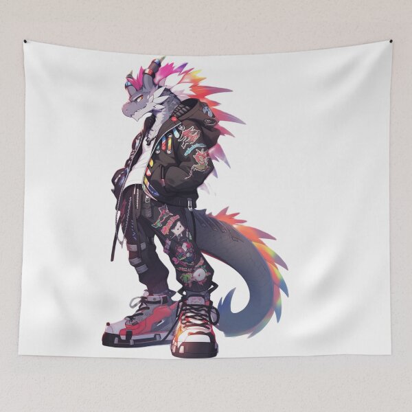 Item preview, A well dressed psychadelic dragon art furry anthropomorphic hybrid creature manga anime whimsical  designed and sold by Baba  Yaga's Cards.