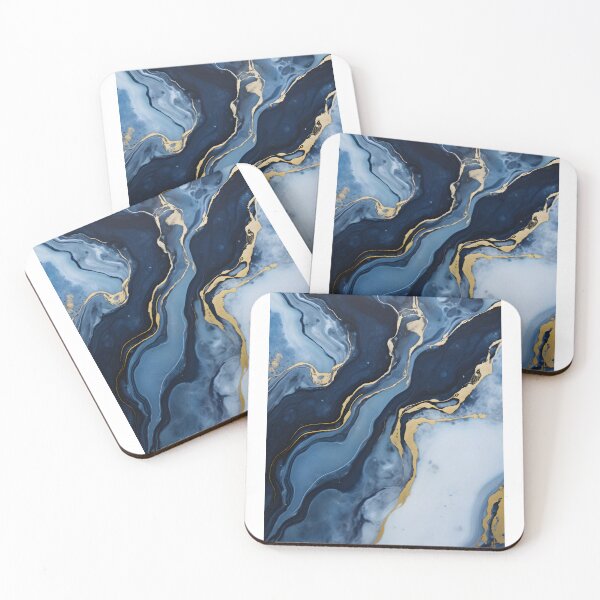 Aperçu de l'œuvre Tableau abstrait, vague bleu et doré, art contemporain créée et vendue par travelposter-ai.