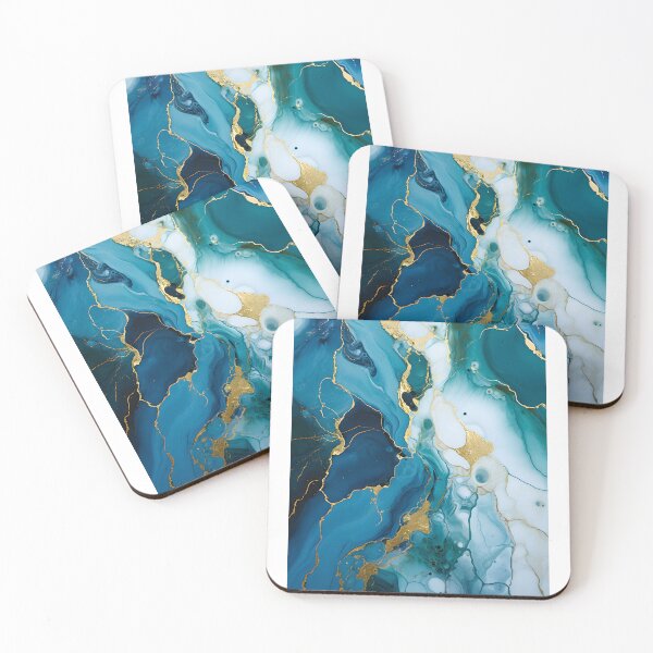 Aperçu de l'œuvre Tableau abstrait, vague bleu et doré, art contemporain créée et vendue par travelposter-ai.
