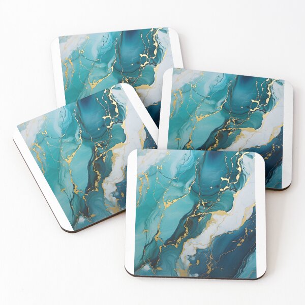 Aperçu de l'œuvre Tableau abstrait, vague bleu et doré, art contemporain créée et vendue par travelposter-ai.