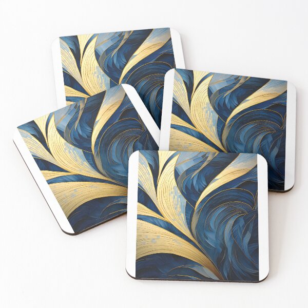 Aperçu de l'œuvre Tableau abstrait, vague bleu et doré, art contemporain créée et vendue par travelposter-ai.