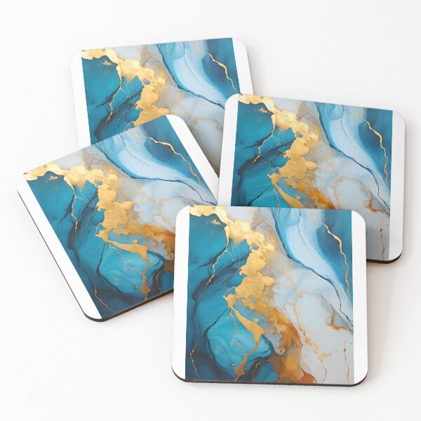 Aperçu de l'œuvre Tableau abstrait, vague bleu et doré, art contemporain créée et vendue par travelposter-ai.