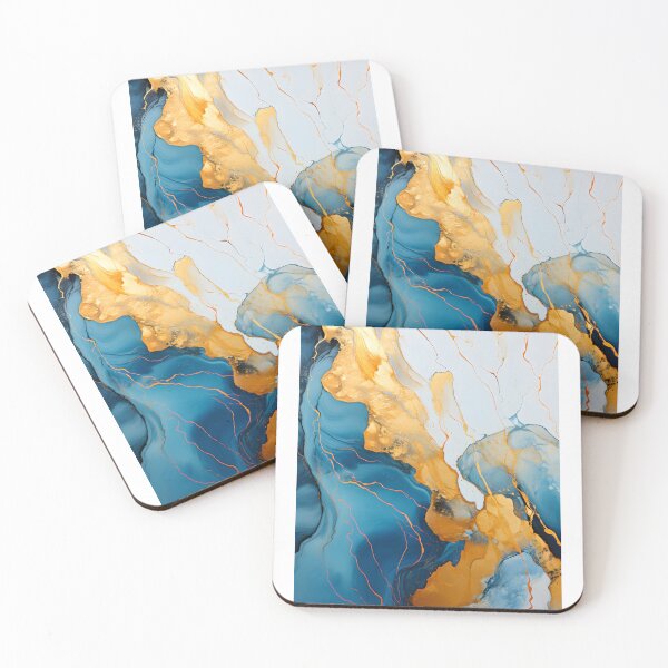 Aperçu de l'œuvre Tableau abstrait, vague bleu et doré, art contemporain créée et vendue par travelposter-ai.