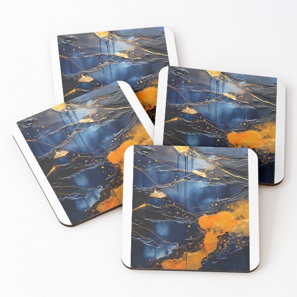 Aperçu de l'œuvre Tableau abstrait, vague bleu et doré, art contemporain créée et vendue par travelposter-ai.