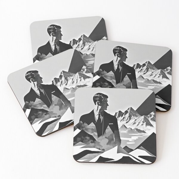 Item preview, Black & White Bauhaus Portrait in Front of the Alps designed and sold by ArtificialGenes.