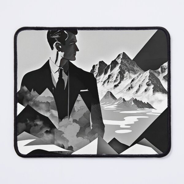 Item preview, Black & White Bauhaus Portrait in Front of the Alps designed and sold by ArtificialGenes.