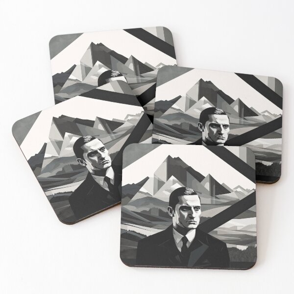 Item preview, Black & White Bauhaus Portrait in Front of the Alps designed and sold by ArtificialGenes.