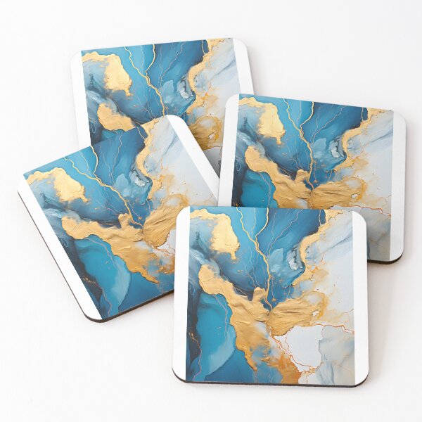 Aperçu de l'œuvre Tableau abstrait, vague bleu et doré, art contemporain créée et vendue par travelposter-ai.
