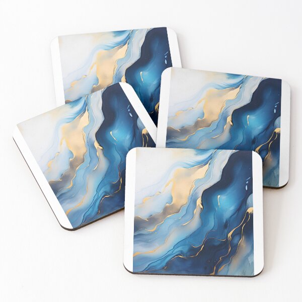 Aperçu de l'œuvre Tableau abstrait, vague bleu et doré, art contemporain créée et vendue par travelposter-ai.