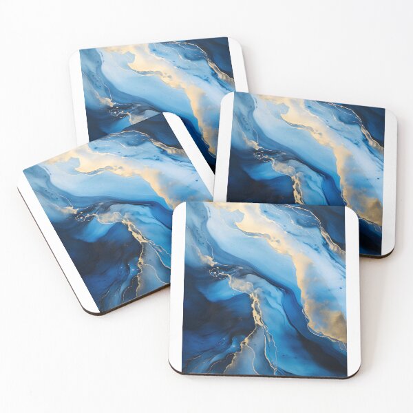 Aperçu de l'œuvre Tableau abstrait, vague bleu et doré, art contemporain créée et vendue par travelposter-ai.