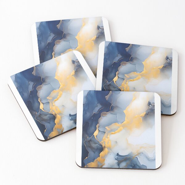 Aperçu de l'œuvre Tableau abstrait, vague bleu et doré, art contemporain créée et vendue par travelposter-ai.