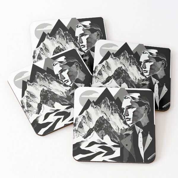 Item preview, Black & White Bauhaus Portrait in Front of the Alps designed and sold by ArtificialGenes.