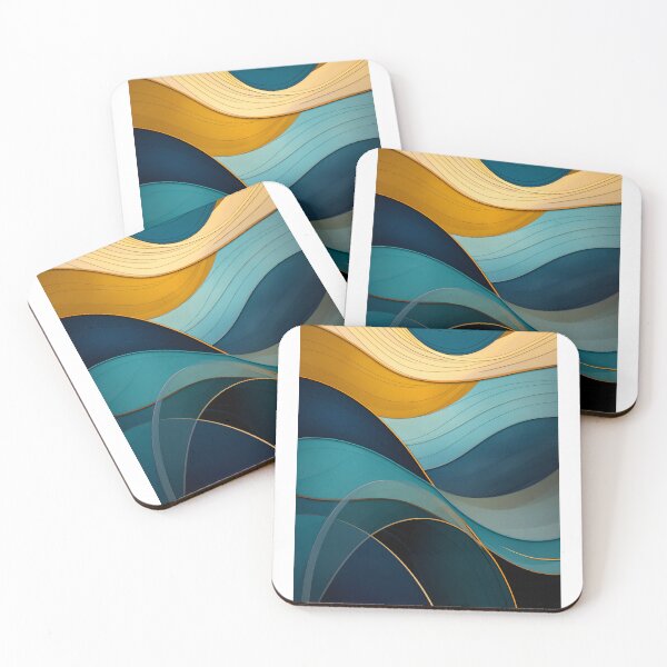 Aperçu de l'œuvre Tableau abstrait, vague bleu et doré, art contemporain créée et vendue par travelposter-ai.