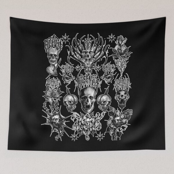 Item preview, Satanic 666 Metalhead Occult Gothic Witchy spooky Reaper Death Halloween Drawings Biker Tattoo Artist Traditional American Tattooing Style designed and sold by Reign Of Darkness.