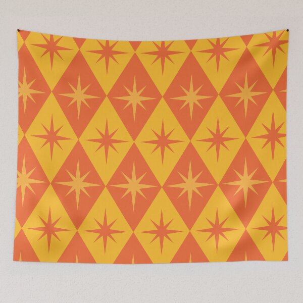 Item preview, Mid Century Retro Starbursts Pattern on Orange and Amber Harlequin Diamonds  designed and sold by Yasminepatterns .