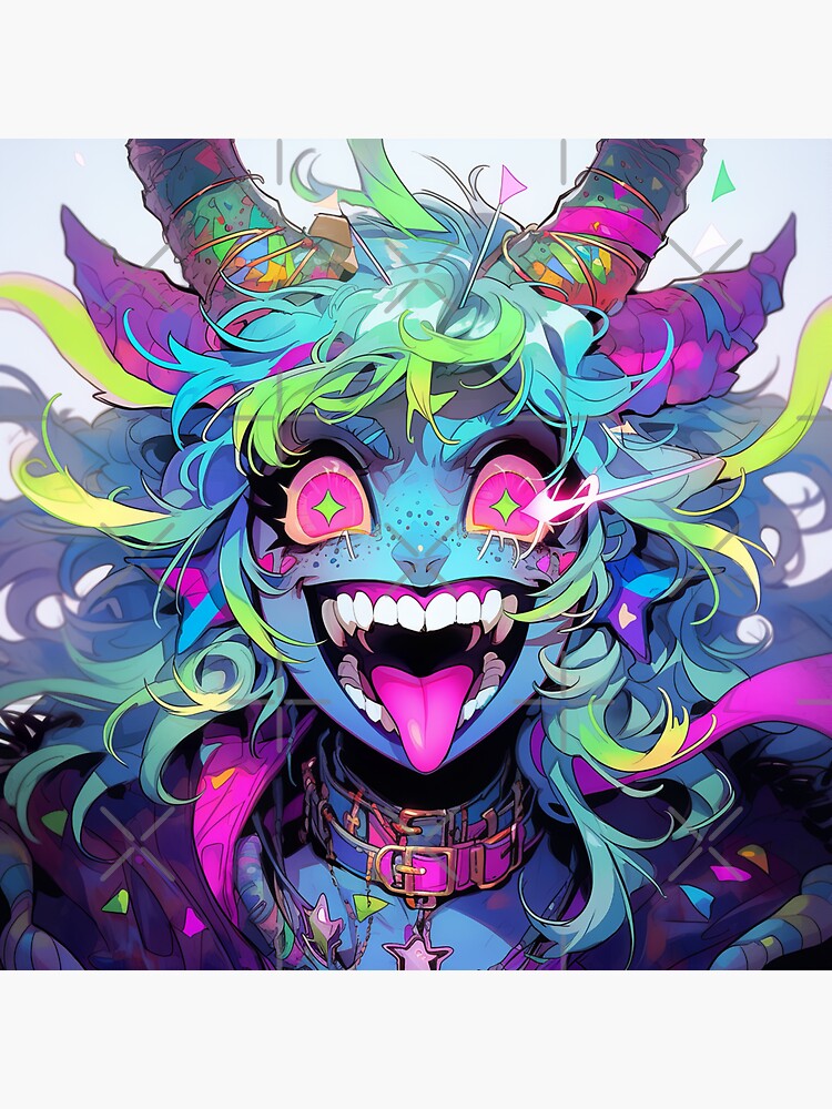 Wacky Bright Colorful Excited Demon Anime Girl | Sticker