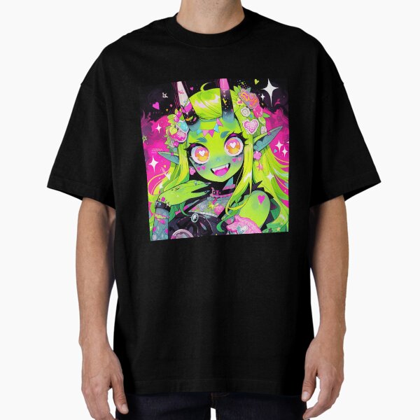 Vista previa del artículo con la obra «Adorable chica anime orco verde estilo Harajuku», diseñado y vendido por bubblegoth.