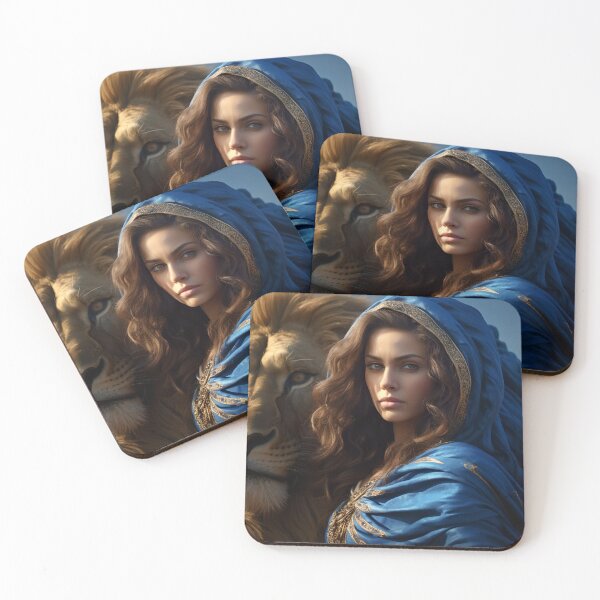 Item preview, Rulers of the Desert - Fantasy Queen with Her Lion - Fantasy Art Print designed and sold by Alcyonian.