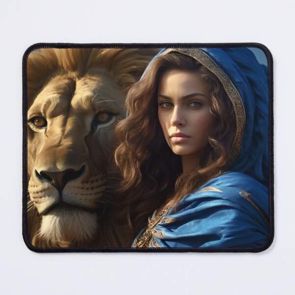 Item preview, Rulers of the Desert - Fantasy Queen with Her Lion - Fantasy Art Print designed and sold by Alcyonian.