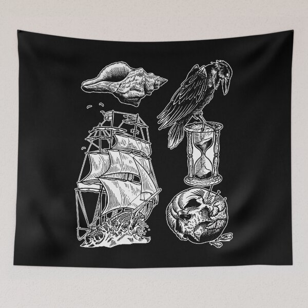 Item preview, Occult Metalhead Gothic Witchy Raven Skull Halloween Drawings Traditional American Tattooing Style  designed and sold by Reign Of Darkness.