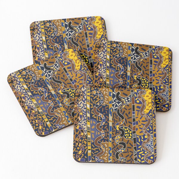 Item preview, Shaman Serpent Spirits Dancing - Black Navy Rust Orange Yellow designed and sold by ESPRIT MYSTIQUE.