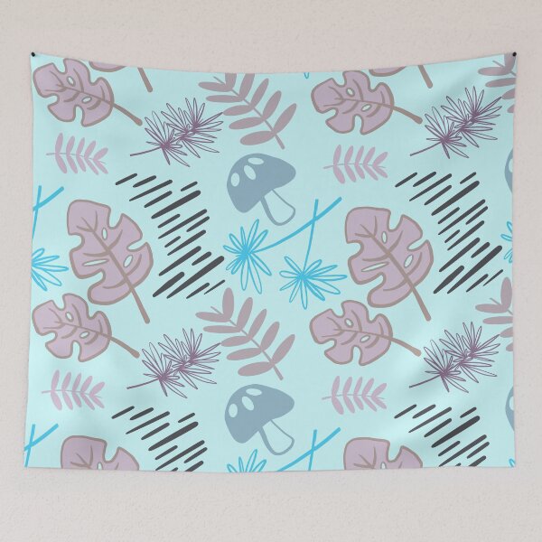 Item preview, Patrón de Monstera y Setas Azul designed and sold by makell-creates.