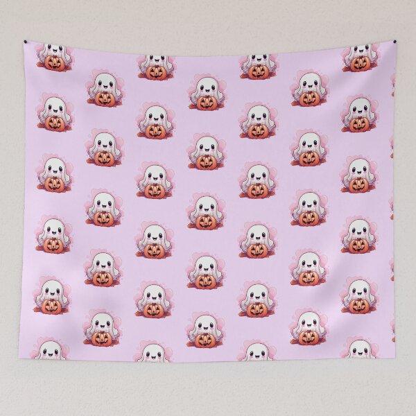 Item preview, Cute Pink Ghost with Pumpkin  designed and sold by ArtFromBeyond.