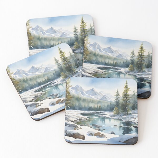 Item preview, Snowy Mountainous Landscape Surreal Watercolor Painting designed and sold by My Artprintz.