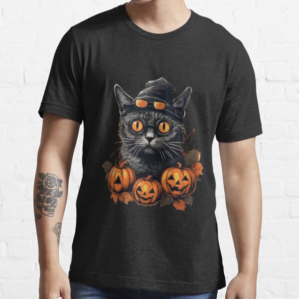 Vintage Black Cat And Pumpkin Moon Night Funny Gift For Halloween T-Shirt  Unisex