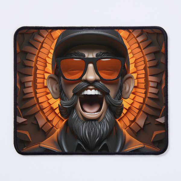 Item preview, 3D rendering of a man with a beard and sunglasses screaming designed and sold by soulofalion.