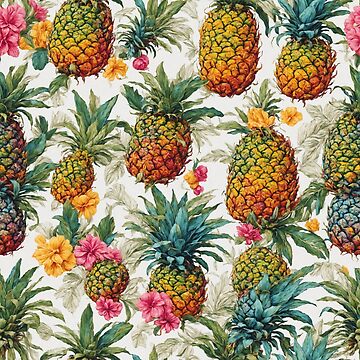 Artwork thumbnail, Pineapples and Flowers pattern by DJALCHEMY