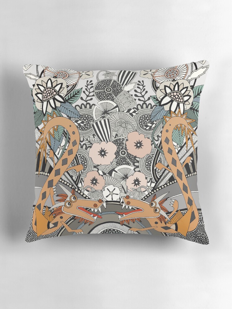 Thumbnail 3 of 4, Pillow, dragons and flowers designed and sold by scrummy.
