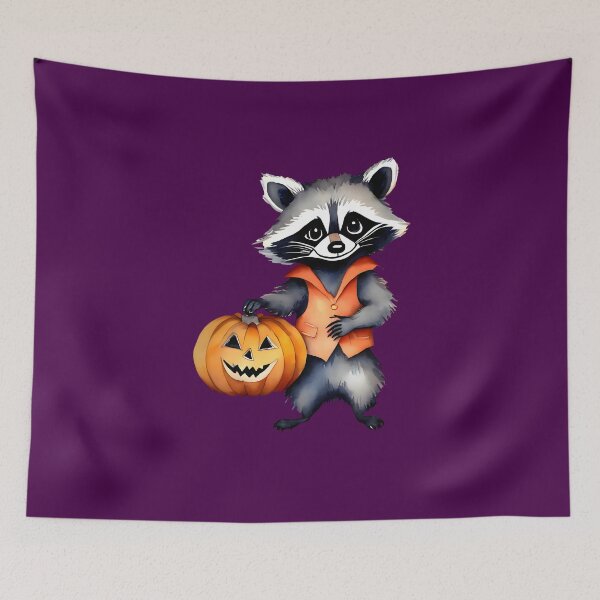 Item preview, Little Raccoon Carrying a Big Halloween Pumpkin designed and sold by BloomCatB.