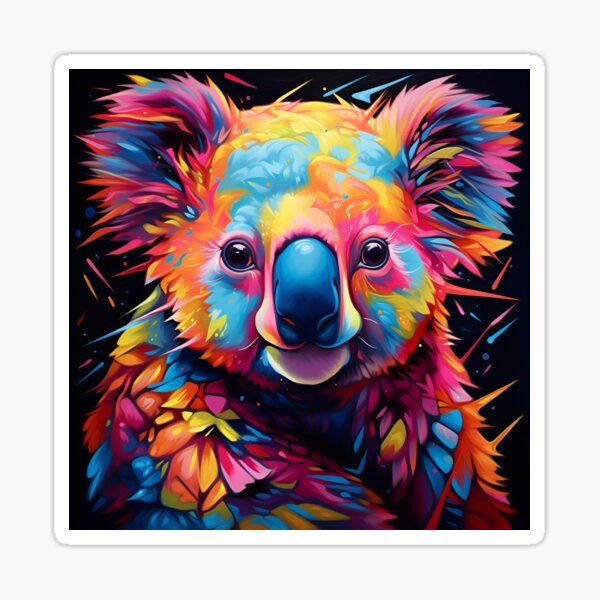 adorable neon koala bear art print Sticker for Sale by dcrc