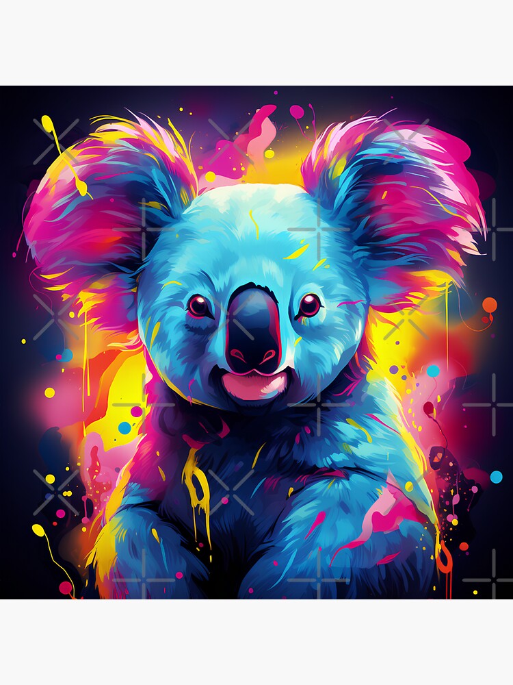 adorable neon koala bear art print Sticker for Sale by dcrc