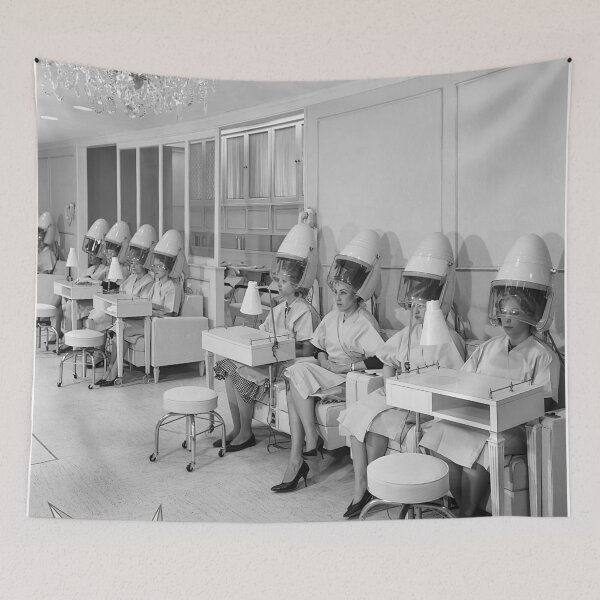 Item preview, Beauty Salon, Black and White Vintage Art designed and sold by modernretro.