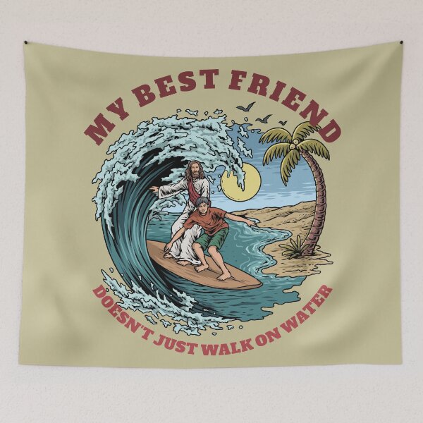 Item preview, Jesus & Dude Surfing designed and sold by ChristlikeMerch.