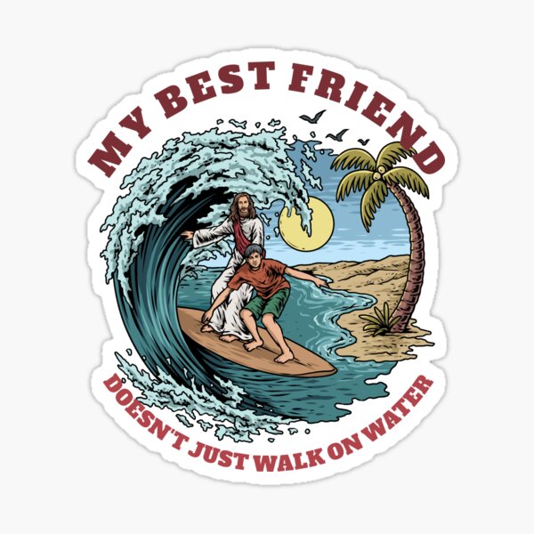 Jesus & Dude Surfing Sticker