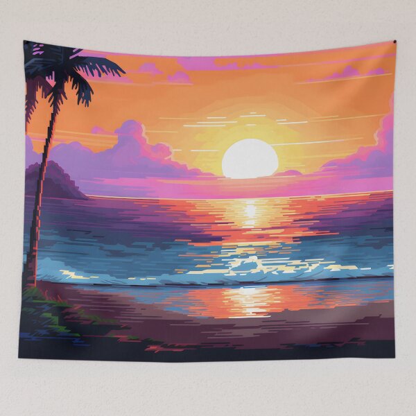 Artikelvorschau, Lo-Fi-Paradies | Neon-Sonnenuntergang-Strandszene entworfen und verkauft von MildOrangeStore.