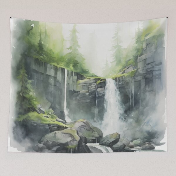 Item preview, Forest Retreat with Waterfall, Moss-Covered Rocks, and Mist designed and sold by Zoomie-s.