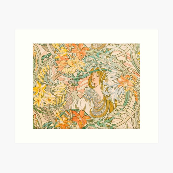 Aperçu de l'œuvre Langage des fleurs (1900) d'Alphonse Mucha créée et vendue par Antiquated Art.